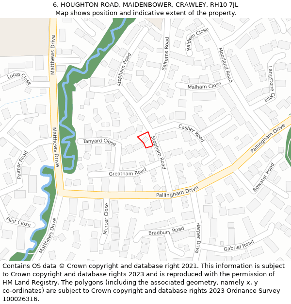 6, HOUGHTON ROAD, MAIDENBOWER, CRAWLEY, RH10 7JL: Location map and indicative extent of plot