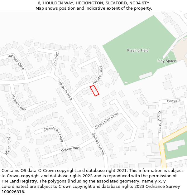 6, HOULDEN WAY, HECKINGTON, SLEAFORD, NG34 9TY: Location map and indicative extent of plot