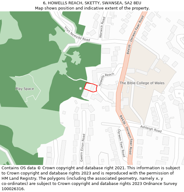 6, HOWELLS REACH, SKETTY, SWANSEA, SA2 8EU: Location map and indicative extent of plot