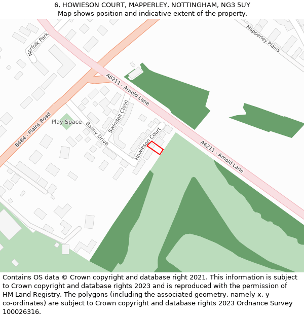 6, HOWIESON COURT, MAPPERLEY, NOTTINGHAM, NG3 5UY: Location map and indicative extent of plot