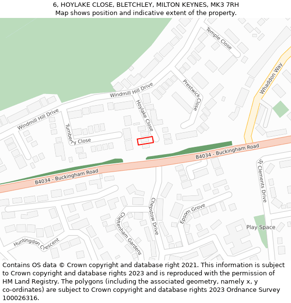 6, HOYLAKE CLOSE, BLETCHLEY, MILTON KEYNES, MK3 7RH: Location map and indicative extent of plot