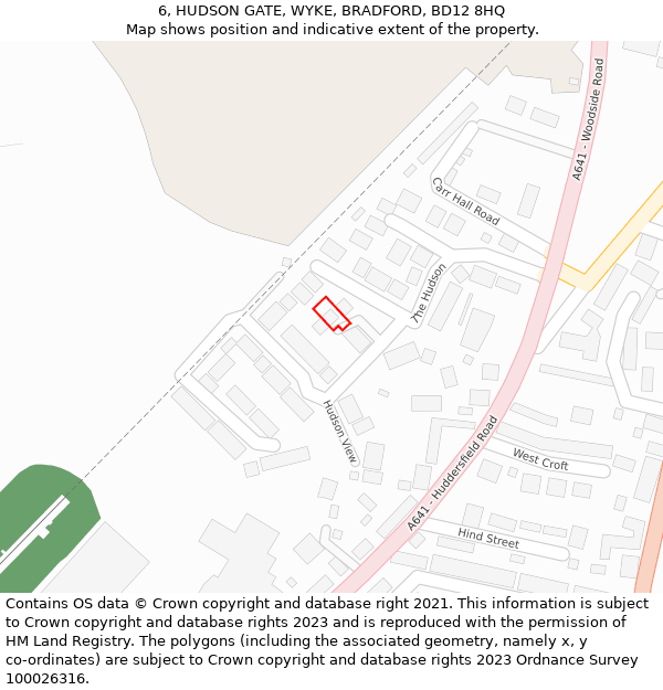 6, HUDSON GATE, WYKE, BRADFORD, BD12 8HQ: Location map and indicative extent of plot