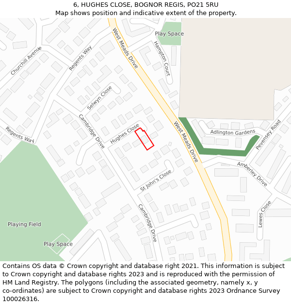 6, HUGHES CLOSE, BOGNOR REGIS, PO21 5RU: Location map and indicative extent of plot