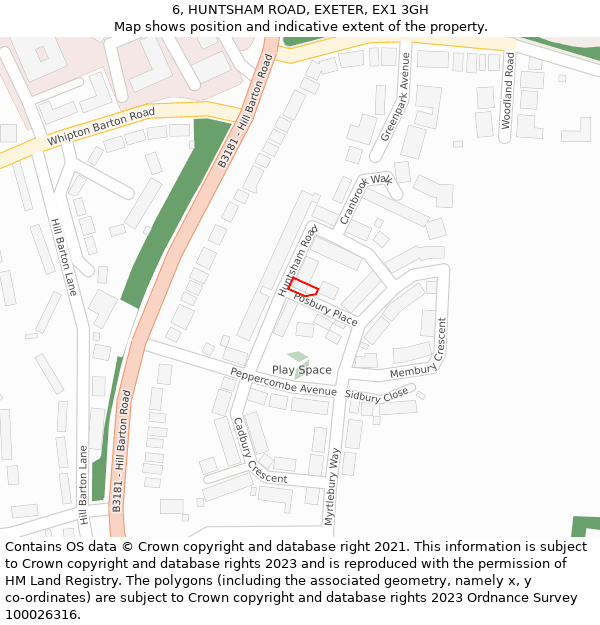 6, HUNTSHAM ROAD, EXETER, EX1 3GH: Location map and indicative extent of plot