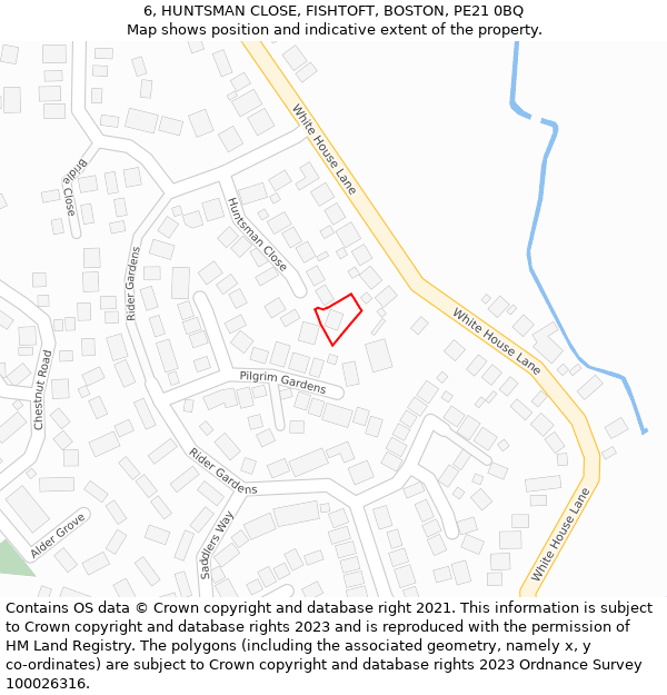 6, HUNTSMAN CLOSE, FISHTOFT, BOSTON, PE21 0BQ: Location map and indicative extent of plot