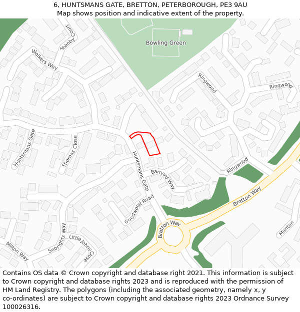 6, HUNTSMANS GATE, BRETTON, PETERBOROUGH, PE3 9AU: Location map and indicative extent of plot