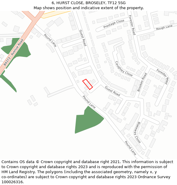 6, HURST CLOSE, BROSELEY, TF12 5SG: Location map and indicative extent of plot