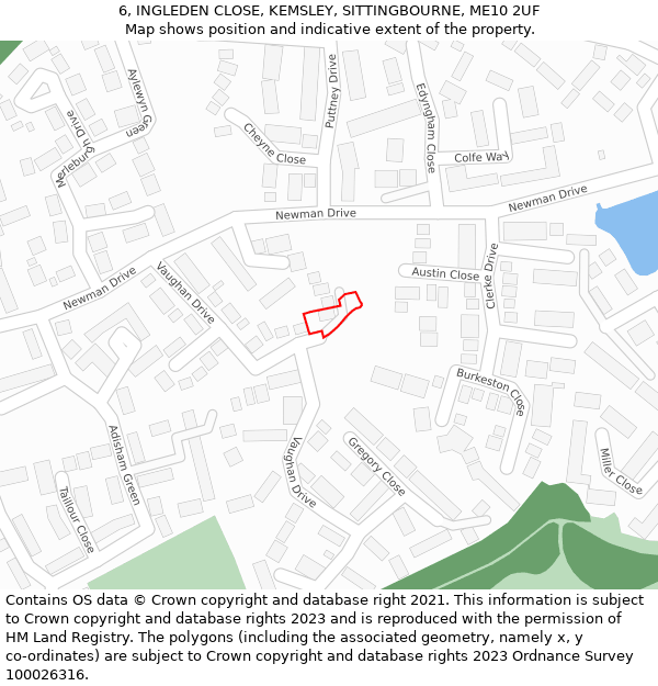 6, INGLEDEN CLOSE, KEMSLEY, SITTINGBOURNE, ME10 2UF: Location map and indicative extent of plot