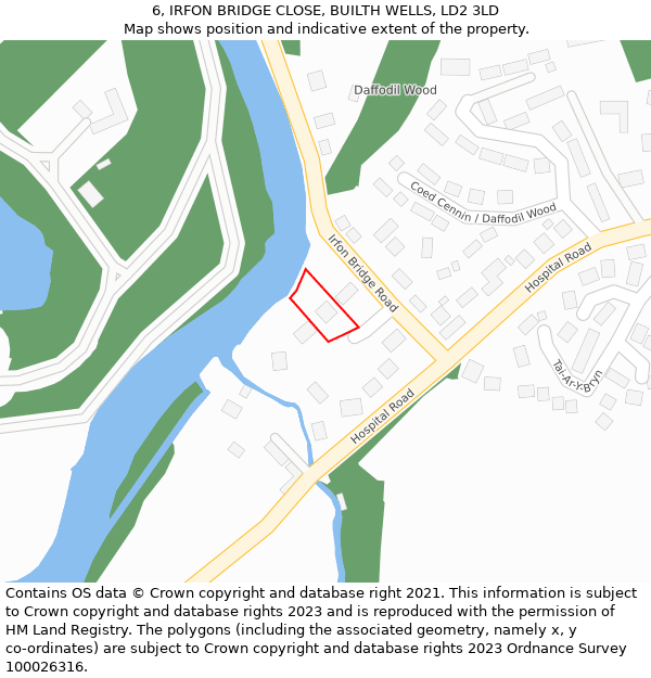 6, IRFON BRIDGE CLOSE, BUILTH WELLS, LD2 3LD: Location map and indicative extent of plot