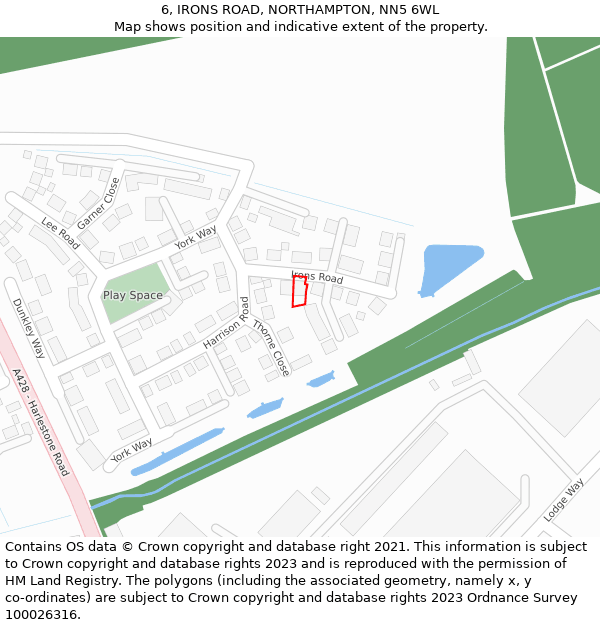 6, IRONS ROAD, NORTHAMPTON, NN5 6WL: Location map and indicative extent of plot