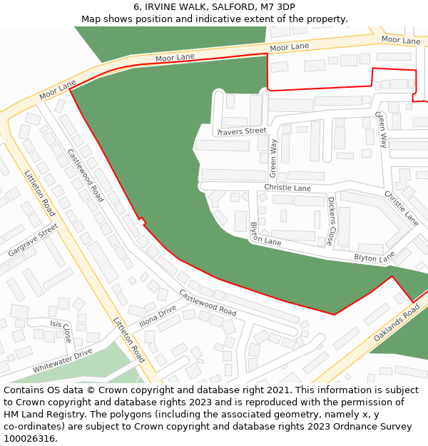 6, IRVINE WALK, SALFORD, M7 3DP: Location map and indicative extent of plot