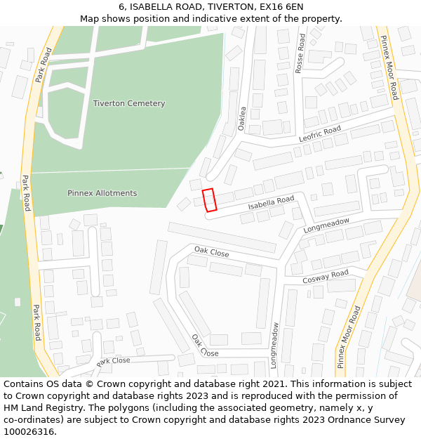 6, ISABELLA ROAD, TIVERTON, EX16 6EN: Location map and indicative extent of plot