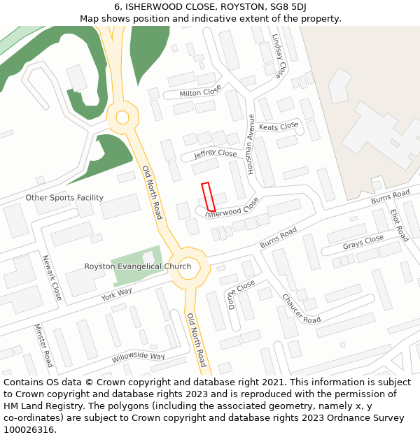 6, ISHERWOOD CLOSE, ROYSTON, SG8 5DJ: Location map and indicative extent of plot