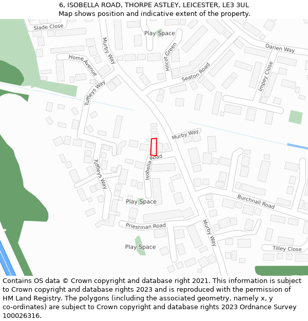 6, ISOBELLA ROAD, THORPE ASTLEY, LEICESTER, LE3 3UL: Location map and indicative extent of plot