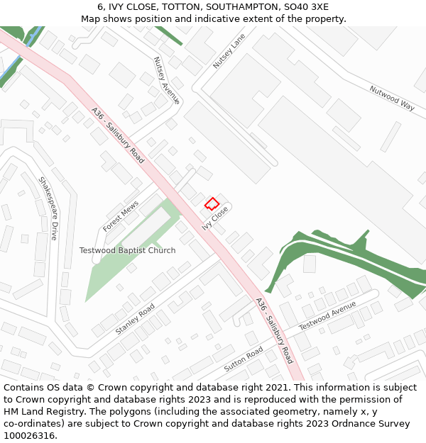 6, IVY CLOSE, TOTTON, SOUTHAMPTON, SO40 3XE: Location map and indicative extent of plot