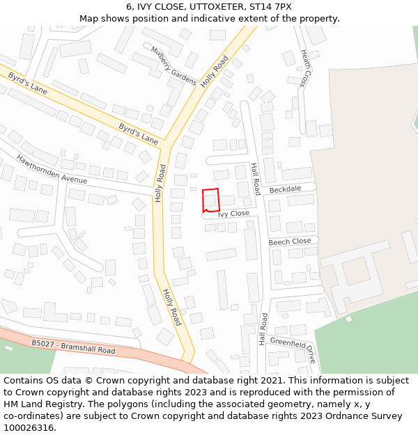 6, IVY CLOSE, UTTOXETER, ST14 7PX: Location map and indicative extent of plot