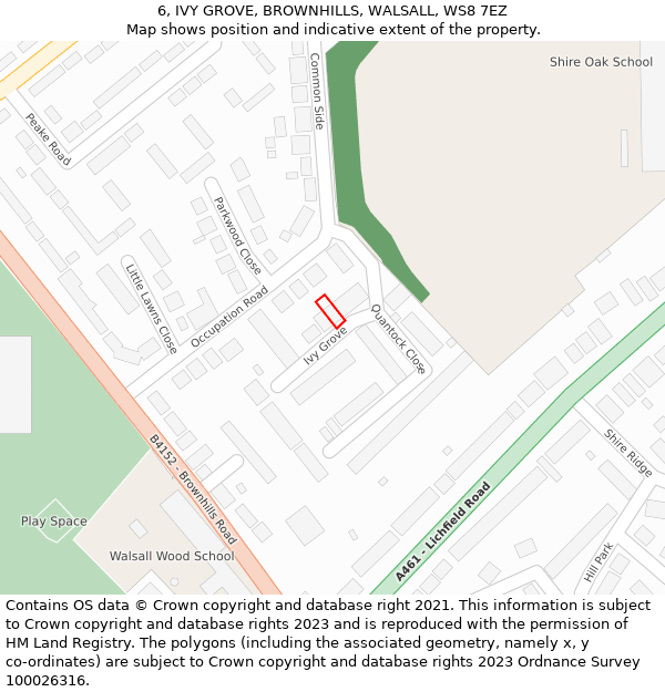 6, IVY GROVE, BROWNHILLS, WALSALL, WS8 7EZ: Location map and indicative extent of plot