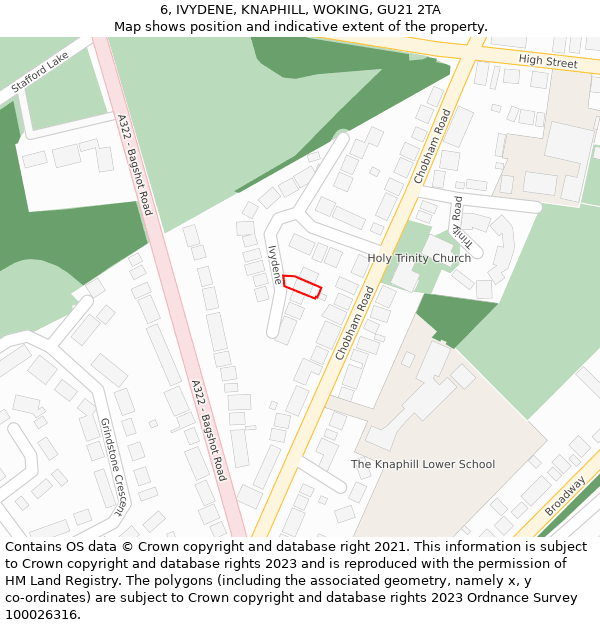 6, IVYDENE, KNAPHILL, WOKING, GU21 2TA: Location map and indicative extent of plot
