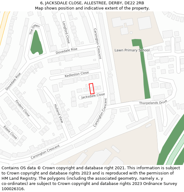 6, JACKSDALE CLOSE, ALLESTREE, DERBY, DE22 2RB: Location map and indicative extent of plot