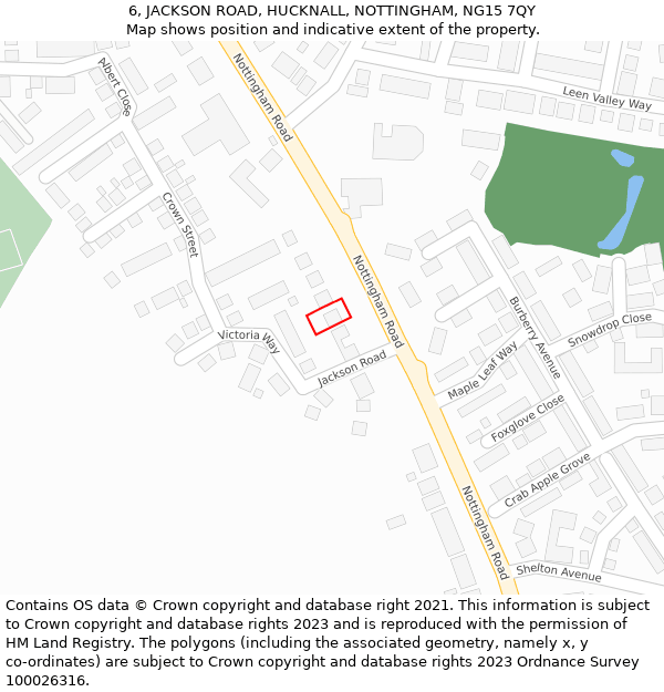 6, JACKSON ROAD, HUCKNALL, NOTTINGHAM, NG15 7QY: Location map and indicative extent of plot