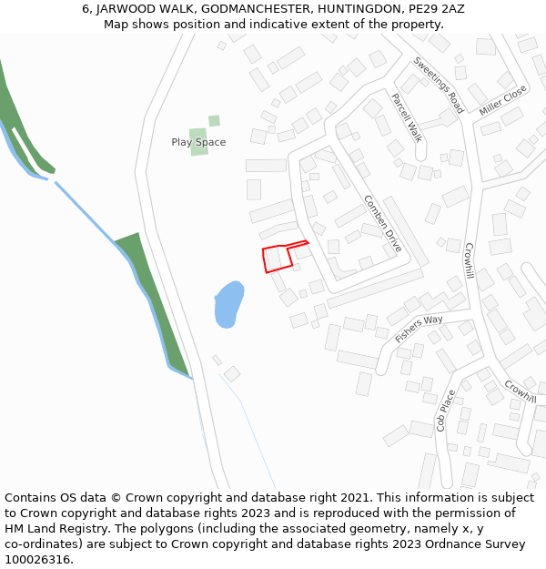 6, JARWOOD WALK, GODMANCHESTER, HUNTINGDON, PE29 2AZ: Location map and indicative extent of plot