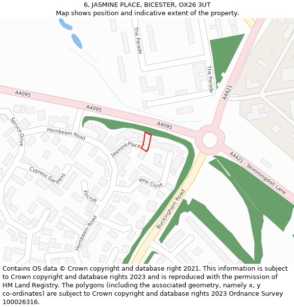 6, JASMINE PLACE, BICESTER, OX26 3UT: Location map and indicative extent of plot