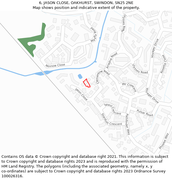 6, JASON CLOSE, OAKHURST, SWINDON, SN25 2NE: Location map and indicative extent of plot