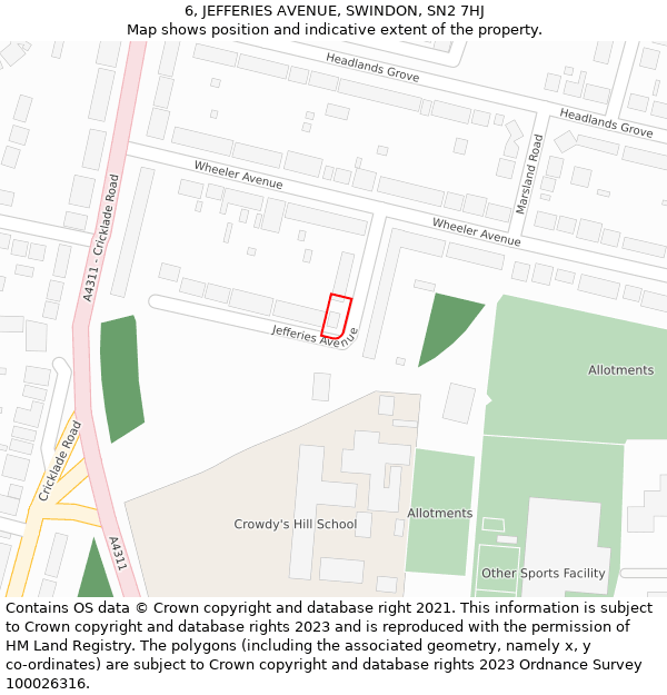 6, JEFFERIES AVENUE, SWINDON, SN2 7HJ: Location map and indicative extent of plot