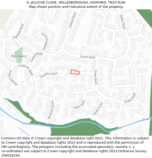 6, JELLICOE CLOSE, WILLESBOROUGH, ASHFORD, TN24 0UW: Location map and indicative extent of plot