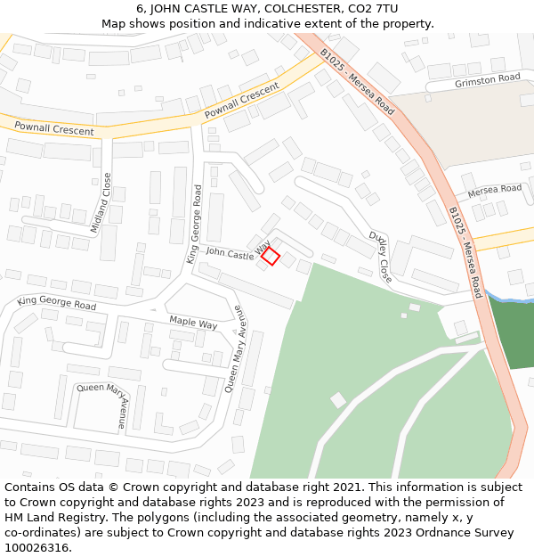 6, JOHN CASTLE WAY, COLCHESTER, CO2 7TU: Location map and indicative extent of plot