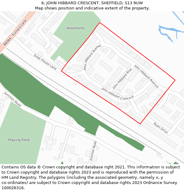 6, JOHN HIBBARD CRESCENT, SHEFFIELD, S13 9UW: Location map and indicative extent of plot