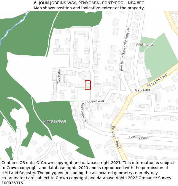 6, JOHN JOBBINS WAY, PENYGARN, PONTYPOOL, NP4 8EG: Location map and indicative extent of plot