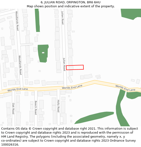 6, JULIAN ROAD, ORPINGTON, BR6 6HU: Location map and indicative extent of plot