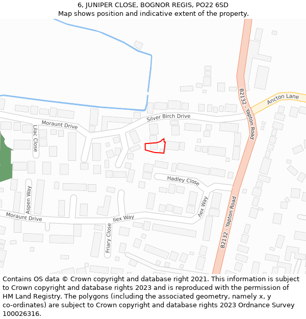 6, JUNIPER CLOSE, BOGNOR REGIS, PO22 6SD: Location map and indicative extent of plot