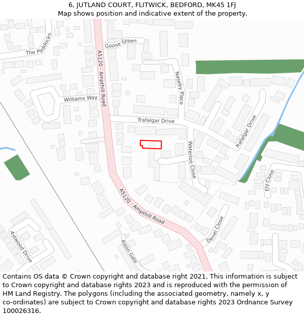 6, JUTLAND COURT, FLITWICK, BEDFORD, MK45 1FJ: Location map and indicative extent of plot