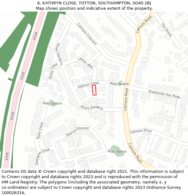 6, KATHRYN CLOSE, TOTTON, SOUTHAMPTON, SO40 2BJ: Location map and indicative extent of plot