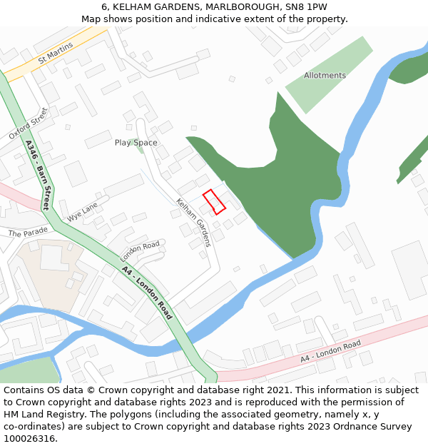 6, KELHAM GARDENS, MARLBOROUGH, SN8 1PW: Location map and indicative extent of plot