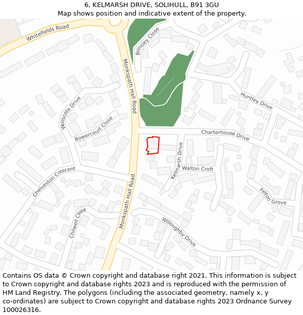 6, KELMARSH DRIVE, SOLIHULL, B91 3GU: Location map and indicative extent of plot