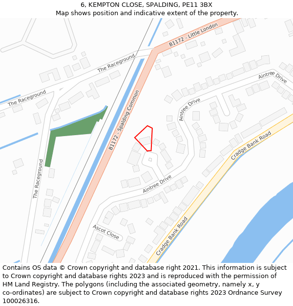 6, KEMPTON CLOSE, SPALDING, PE11 3BX: Location map and indicative extent of plot
