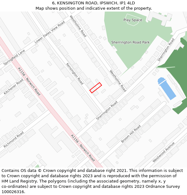 6, KENSINGTON ROAD, IPSWICH, IP1 4LD: Location map and indicative extent of plot