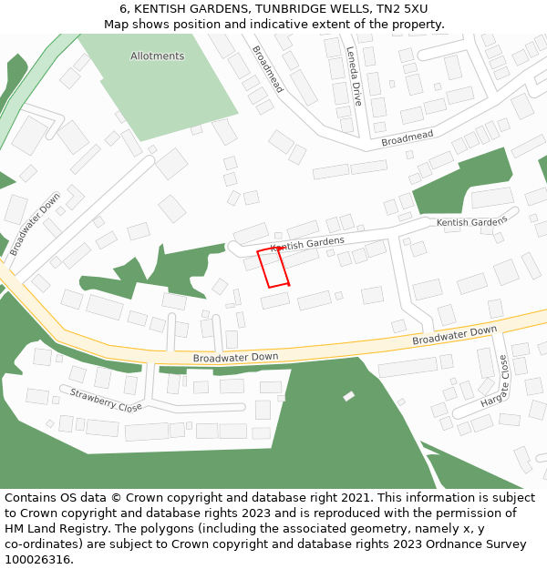 6, KENTISH GARDENS, TUNBRIDGE WELLS, TN2 5XU: Location map and indicative extent of plot