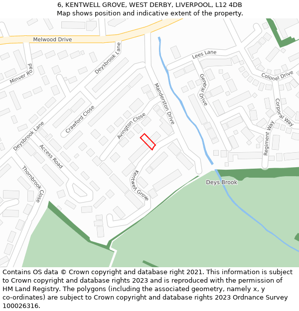 6, KENTWELL GROVE, WEST DERBY, LIVERPOOL, L12 4DB: Location map and indicative extent of plot