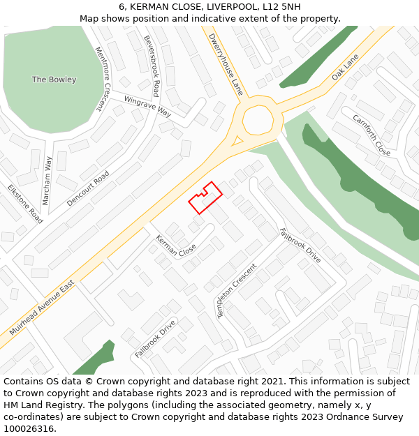 6, KERMAN CLOSE, LIVERPOOL, L12 5NH: Location map and indicative extent of plot