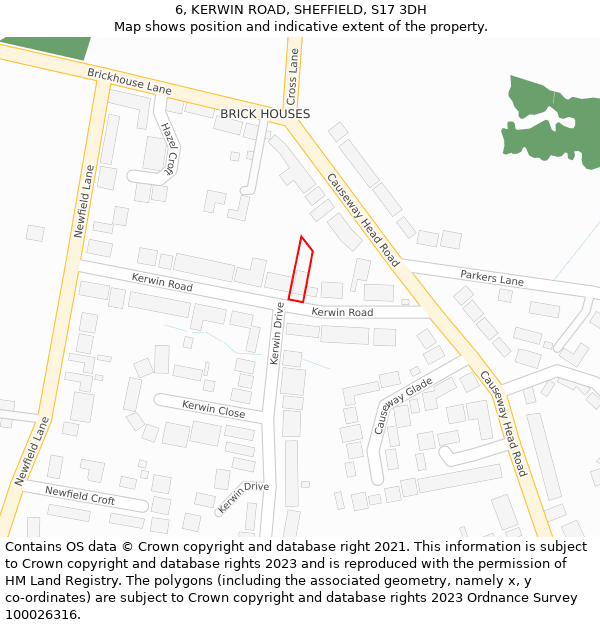 6, KERWIN ROAD, SHEFFIELD, S17 3DH: Location map and indicative extent of plot