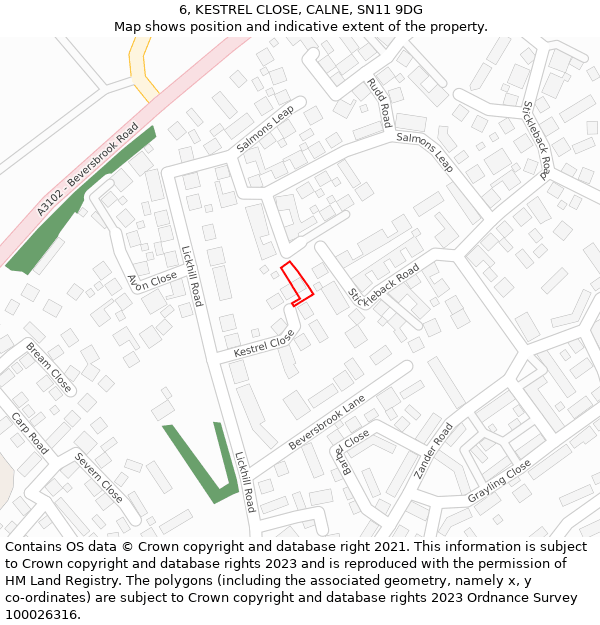 6, KESTREL CLOSE, CALNE, SN11 9DG: Location map and indicative extent of plot