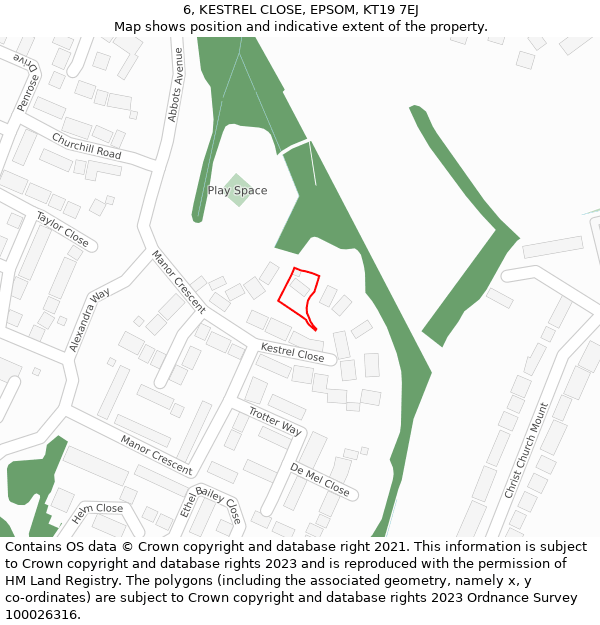 6, KESTREL CLOSE, EPSOM, KT19 7EJ: Location map and indicative extent of plot