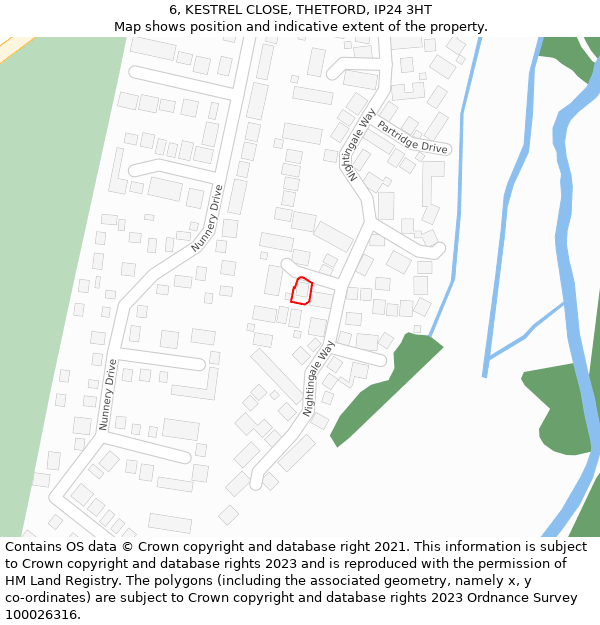 6, KESTREL CLOSE, THETFORD, IP24 3HT: Location map and indicative extent of plot