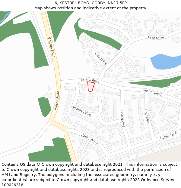 6, KESTREL ROAD, CORBY, NN17 5FP: Location map and indicative extent of plot