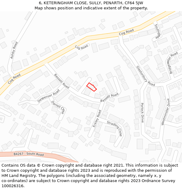 6, KETERINGHAM CLOSE, SULLY, PENARTH, CF64 5JW: Location map and indicative extent of plot