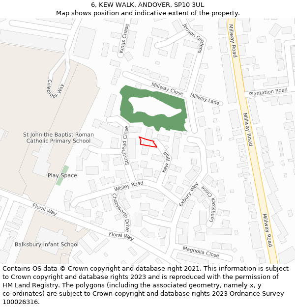 6, KEW WALK, ANDOVER, SP10 3UL: Location map and indicative extent of plot